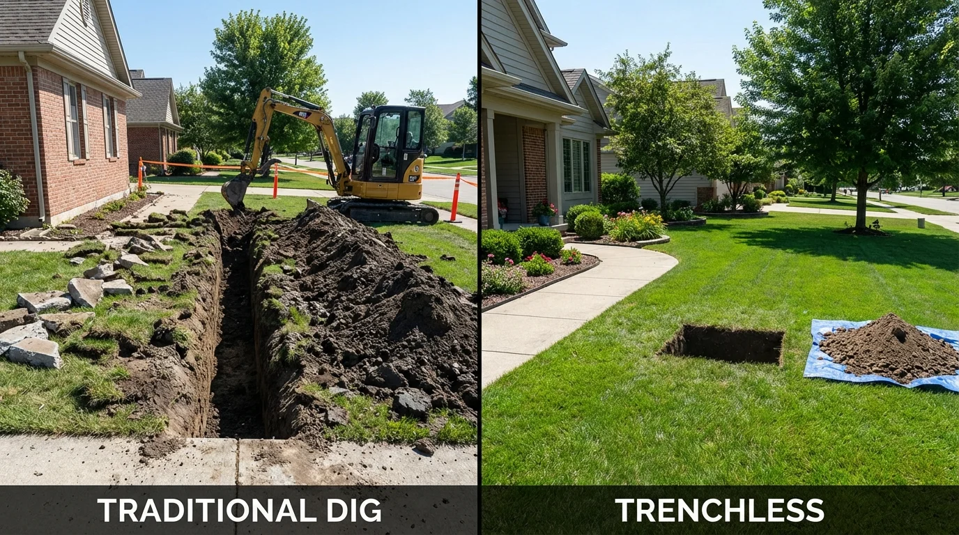 Trenchless sewer repair with minimal yard damage versus traditional excavation in Garretson, SD